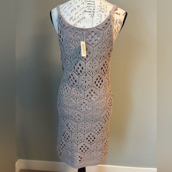 Splendid Eden Sweater Dress Sz S Beige 100% Cotton Honeycomb Crochet, Lined. NWT - Picture 3 of 6